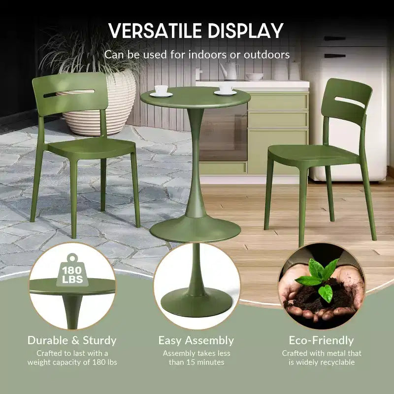 WestinTrends Playa 3-Piece Outdoor Indoor Metal Patio Dining Table Set With Stackable Patio Chairs
