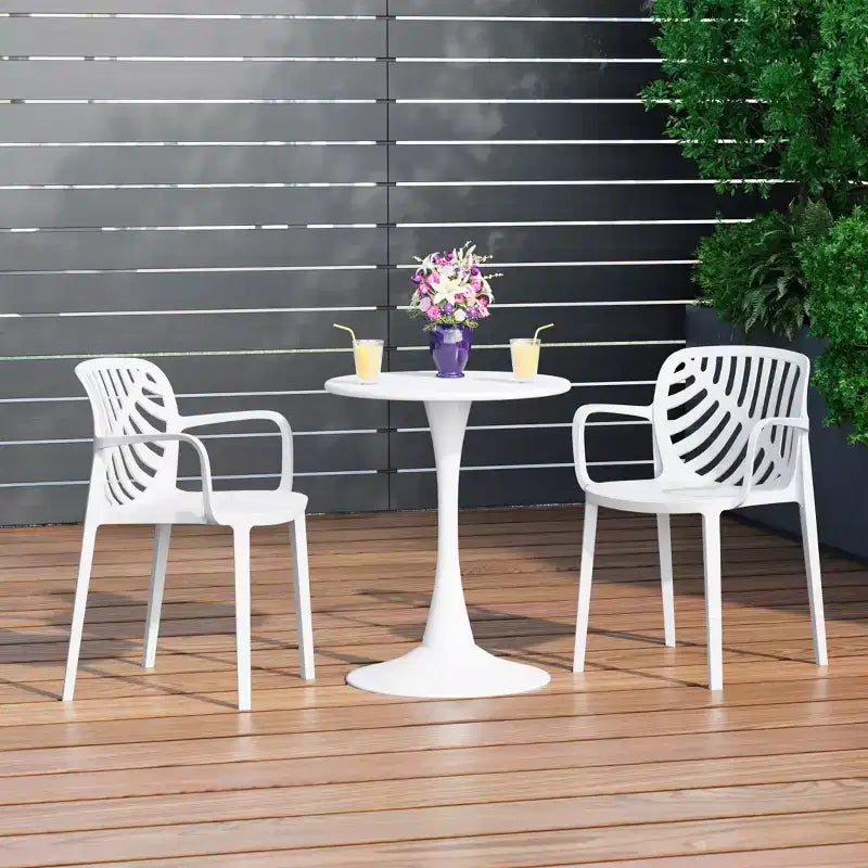 WestinTrends Playa 3-Piece Outdoor Indoor Metal Patio Dining Table Set With Stackable Patio Chairs