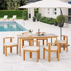 Christopher Knight Home Varkael Rustic 7 Piece Patio Acacia Wood Dining Set with Cushions