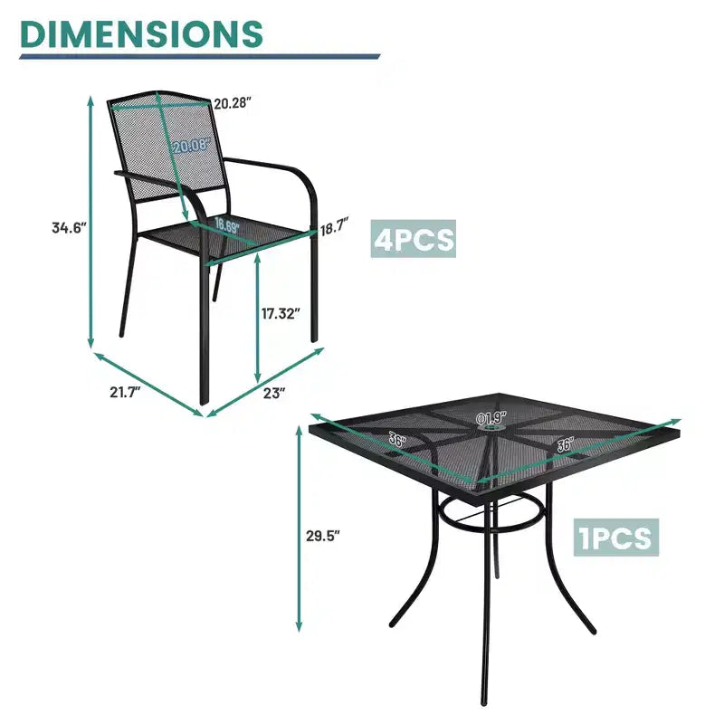 Mondawe 5-Piece Steel Mesh Dining Set With1 Square Dining Table & 4 Dining Chairs