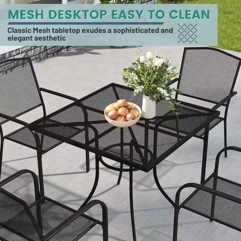 Mondawe 5-Piece Steel Mesh Dining Set With1 Square Dining Table & 4 Dining Chairs