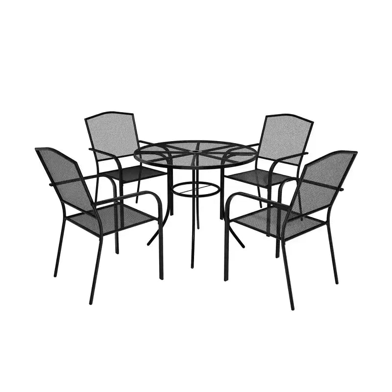 Mondawe 5-Piece Steel Mesh Dining Set With1 Circle Dining Table & 4 Dining Chairs