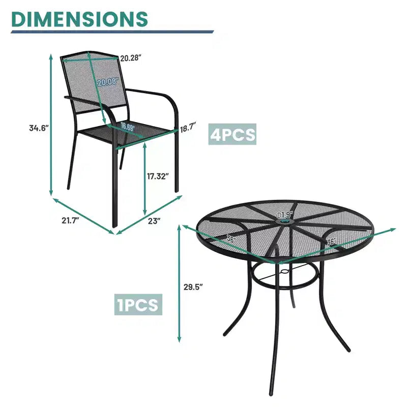 Mondawe 5-Piece Steel Mesh Dining Set With1 Circle Dining Table & 4 Dining Chairs