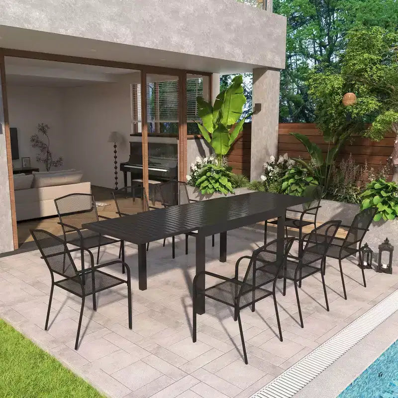 Mondawe 9-Piece Aluminum Extendable Outdoor Patio Dining Set,With Telescopic Table & Mesh Chairs Patio Set