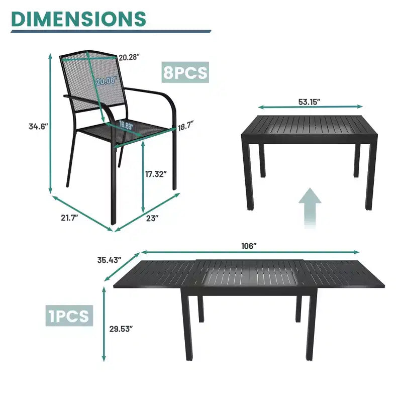 Mondawe 9-Piece Aluminum Extendable Outdoor Patio Dining Set,With Telescopic Table & Mesh Chairs Patio Set