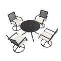 Mondawe 5-Piece Outdoor Dining Set Black Round Table with Umbrella Hole Swivel Dining Chairs
