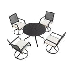 Mondawe 5-Piece Outdoor Dining Set Black Round Table with Umbrella Hole Swivel Dining Chairs