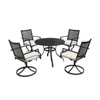 Mondawe 5-Piece Outdoor Dining Set Black Round Table with Umbrella Hole Swivel Dining Chairs