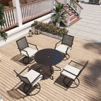 Mondawe 5-Piece Outdoor Dining Set Black Round Table with Umbrella Hole Swivel Dining Chairs
