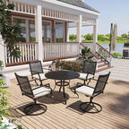 Mondawe 5-Piece Outdoor Dining Set Black Round Table with Umbrella Hole Swivel Dining Chairs