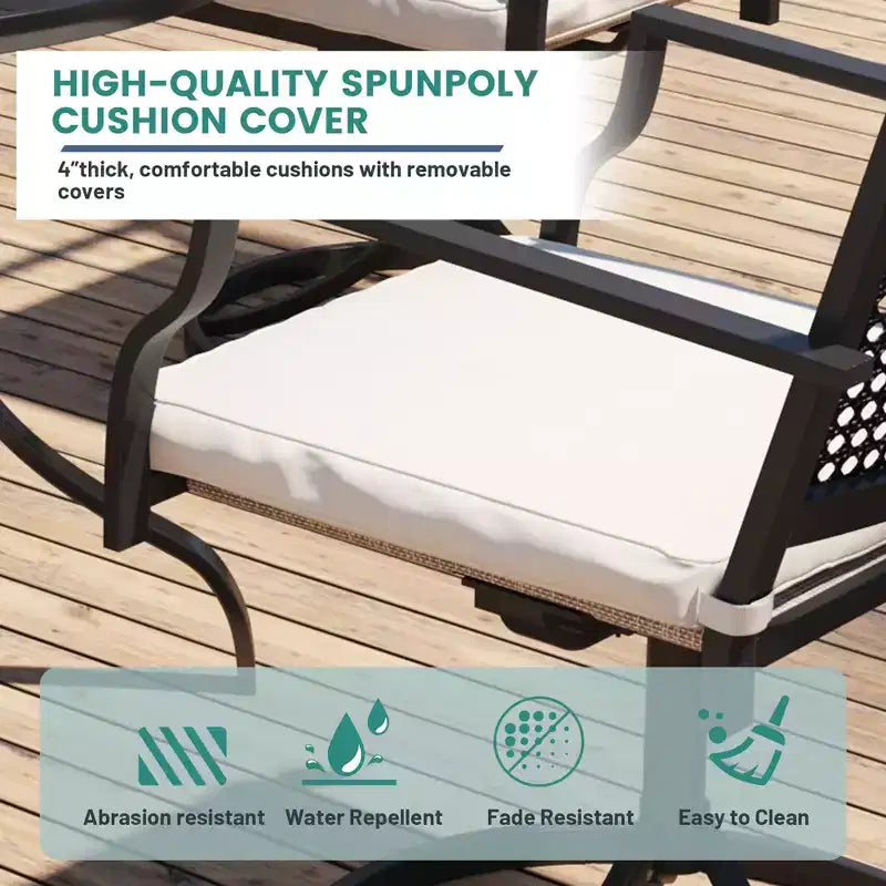 Mondawe 5-Piece Outdoor Dining Set Black Round Table with Umbrella Hole Swivel Dining Chairs