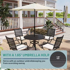 Mondawe 5-Piece Outdoor Dining Set Black Round Table with Umbrella Hole Swivel Dining Chairs
