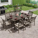 Mondawe 9-Piece Cast Aluminum Patio Dining Set 1 Rectangle Retro Table and 8 Dining Chairs with Cushion