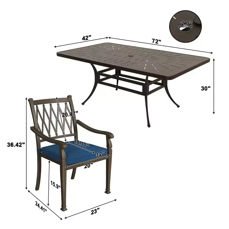 Mondawe 9-Piece Cast Aluminum Patio Dining Set 1 Rectangle Retro Table and 8 Dining Chairs with Cushion