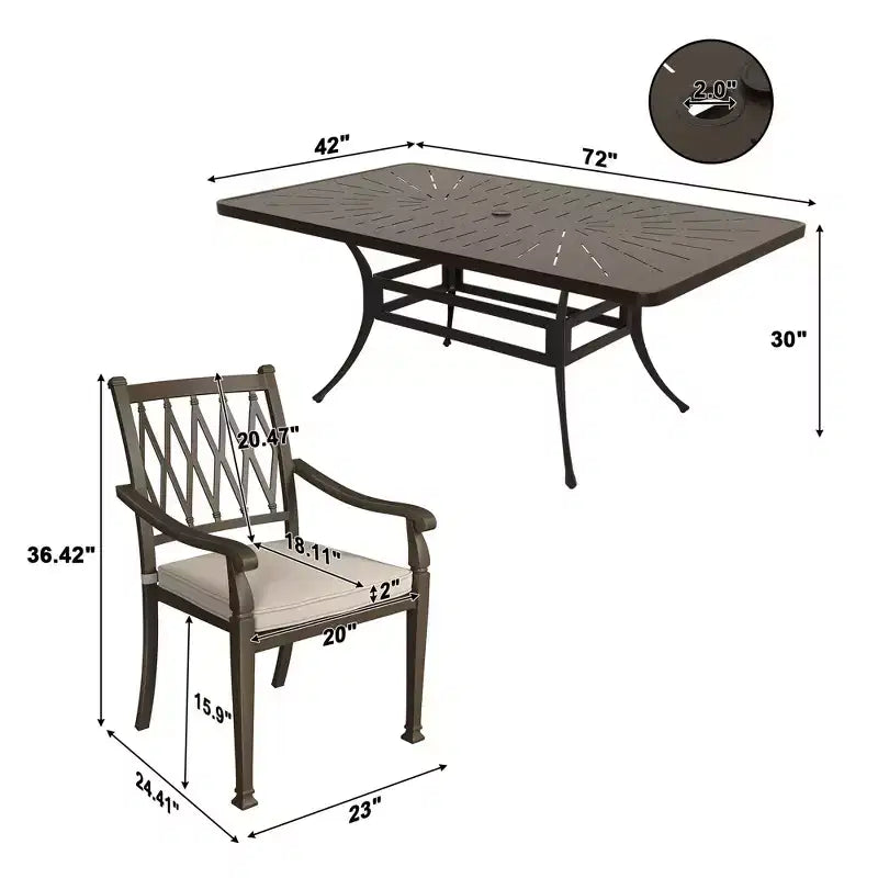 Mondawe 9-Piece Cast Aluminum Patio Dining Set 1 Rectangle Retro Table and 8 Dining Chairs with Cushion