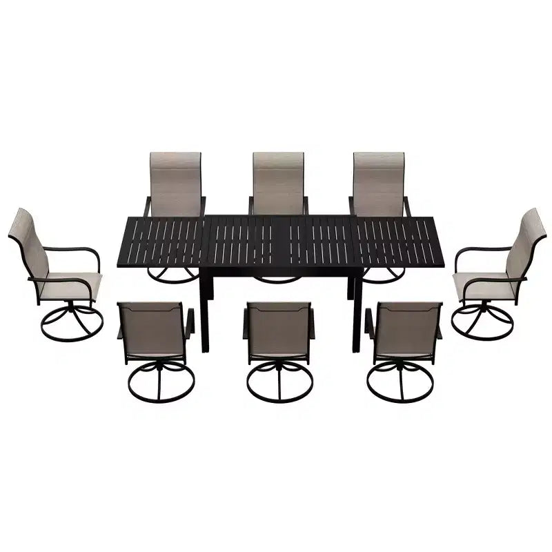 Mondawe 9-Piece Outdoor Dining Set,With 1 Piece Extendable Rectangle Table and 8 Piece 360 Degree Swivel Chair Patio Set
