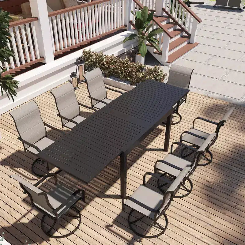 Mondawe 9-Piece Outdoor Dining Set,With 1 Piece Extendable Rectangle Table and 8 Piece 360 Degree Swivel Chair Patio Set