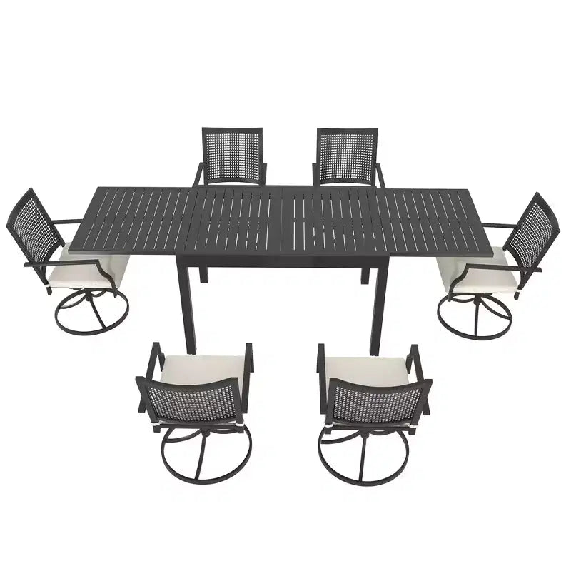 Mondawe 7-Piece Outdoor Dining ,With 1 Piece Extendable Rectangle Table and 6 Piece 360 Degree Swivel Chair Patio Set