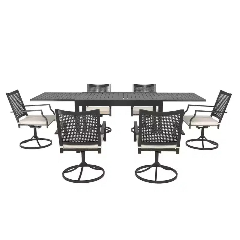 Mondawe 7-Piece Outdoor Dining ,With 1 Piece Extendable Rectangle Table and 6 Piece 360 Degree Swivel Chair Patio Set