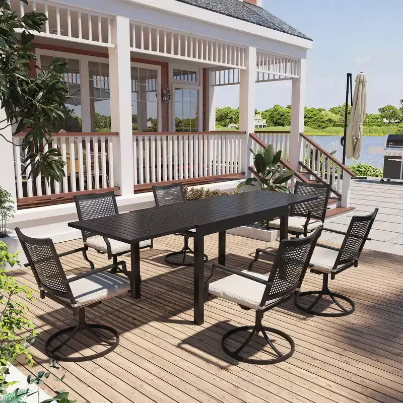 Mondawe 7-Piece Outdoor Dining ,With 1 Piece Extendable Rectangle Table and 6 Piece 360 Degree Swivel Chair Patio Set