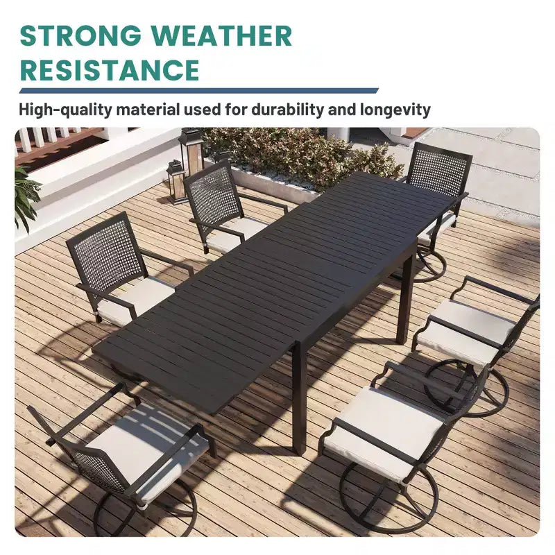 Mondawe 7-Piece Outdoor Dining ,With 1 Piece Extendable Rectangle Table and 6 Piece 360 Degree Swivel Chair Patio Set