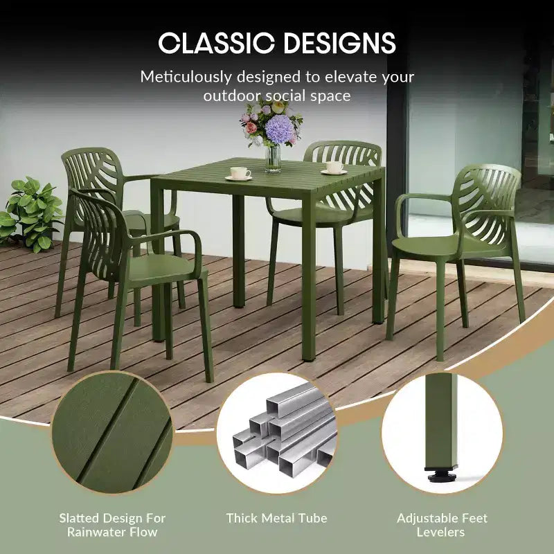 WestinTrends Playa 5-Piece Outdoor Patio Metal Frame Dining Table Set with Stackable Patio Dining Chairs