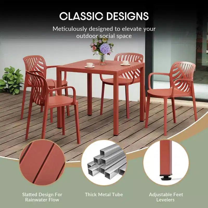 WestinTrends Playa 5-Piece Outdoor Patio Metal Frame Dining Table Set with Stackable Patio Dining Chairs