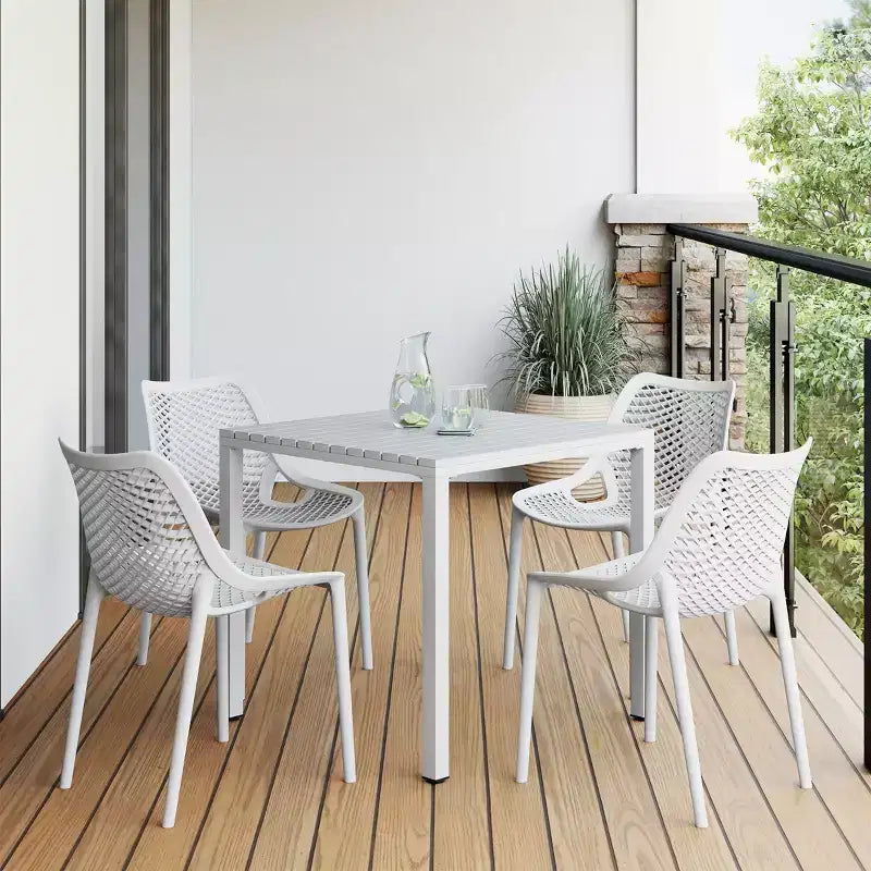 WestinTrends Playa 5-Piece Outdoor Patio Metal Frame Dining Table Set with Stackable Patio Dining Chairs