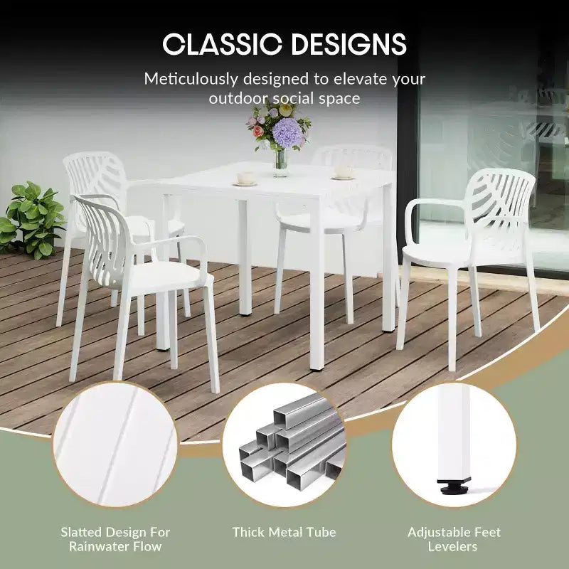 WestinTrends Playa 5-Piece Outdoor Patio Metal Frame Dining Table Set with Stackable Patio Dining Chairs
