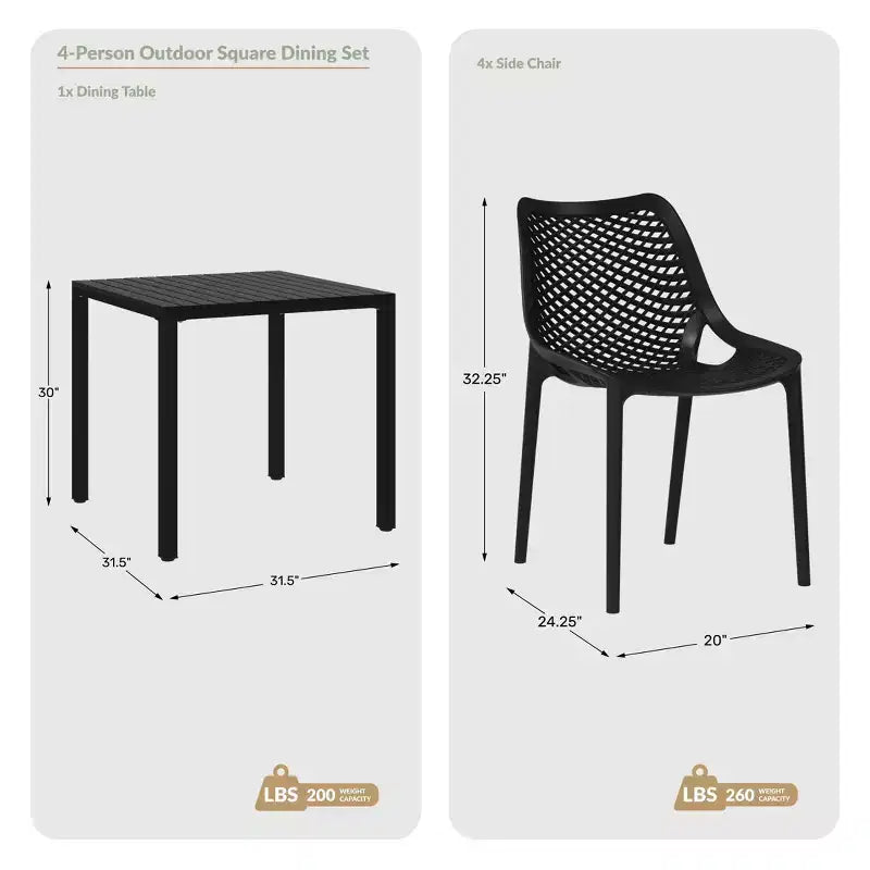WestinTrends Playa 5-Piece Outdoor Patio Metal Frame Dining Table Set with Stackable Patio Dining Chairs