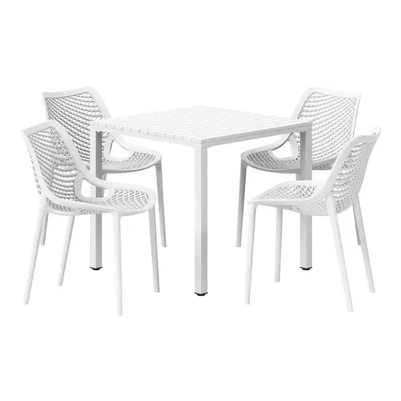 Set da pranzo da patio da esterni Playa di WestinTrends, 5 pezzi, con tavolo e struttura in metallo e sedie da pranzo impilabili