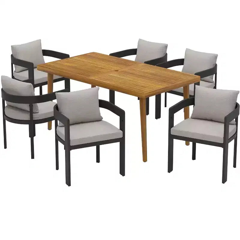 Christopher Knight Home Ofer 7 Pieces Aluminum and Acacia Wood Dining Set