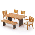 Christopher Knight Home Juliette Rustic 7 Piece Outdoor Rattan Acacia Wood Slatted Dining Set with Cushions