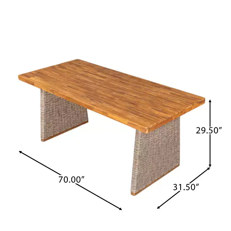 Christopher Knight Home Juliette Rustic 7 Piece Outdoor Rattan Acacia Wood Slatted Dining Set with Cushions