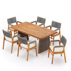 Christopher Knight Home Helena Rustic 7 Piece Outdoor Woven Rope Acacia Wood Dining Set with Rattan Slatted Table