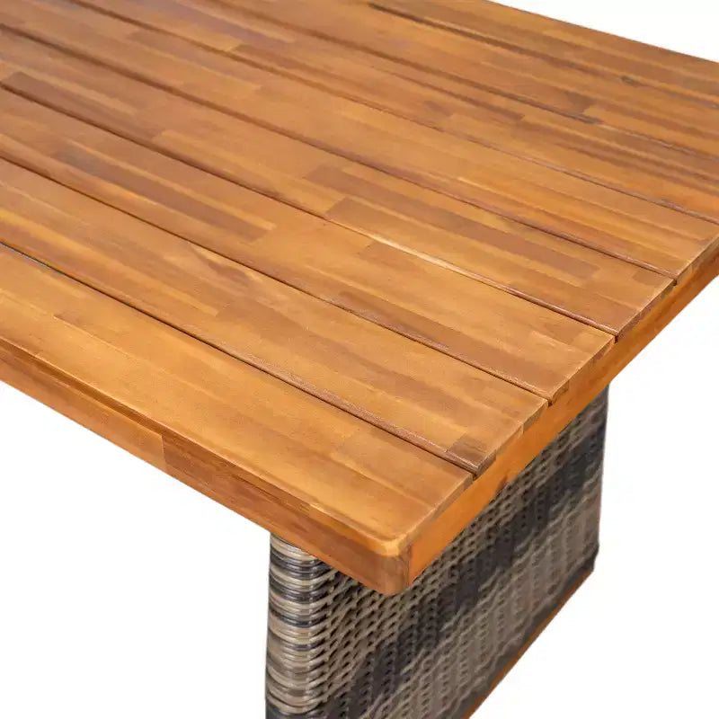 Christopher Knight Home Helena Rustic 7 Piece Outdoor Woven Rope Acacia Wood Dining Set with Rattan Slatted Table