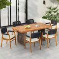 Christopher Knight Home Helena Rustic 7 Piece Outdoor Woven Rope Acacia Wood Dining Set with Rattan Slatted Table