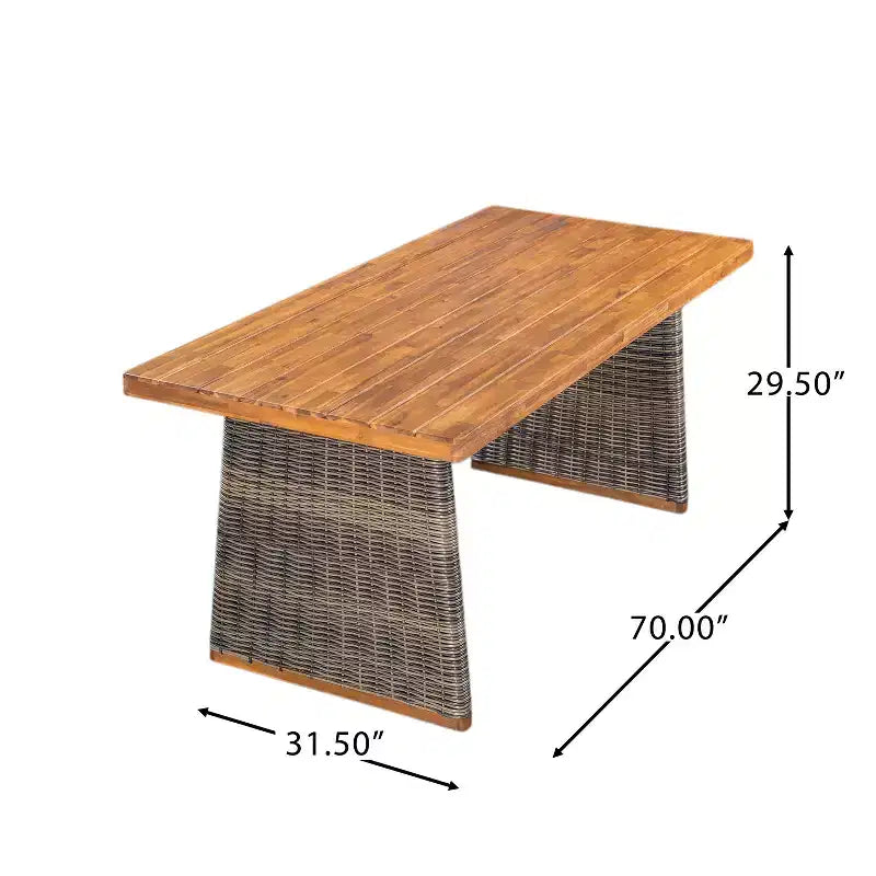 Christopher Knight Home Amara Rustic 6 Piece Outdoor Acacia Wood Dining Set with Rattan Slatted Table and Cushions