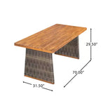 Christopher Knight Home Amara Rustic 6 Piece Outdoor Acacia Wood Dining Set with Rattan Slatted Table and Cushions