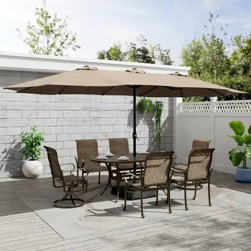 Mondawe 7 Pieces Cast Aluminum Outdoor Patio Dining Set with 2 Swivel Chair and 4 Armchairs and 1 Oval Table