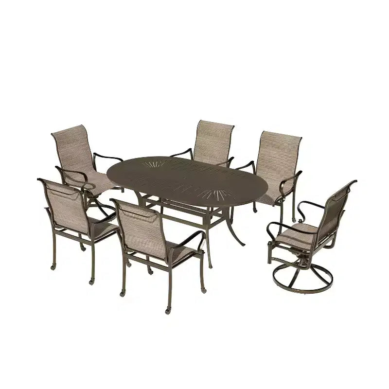 Mondawe 7 Pieces Cast Aluminum Outdoor Patio Dining Set with 2 Swivel Chair and 4 Armchairs and 1 Oval Table