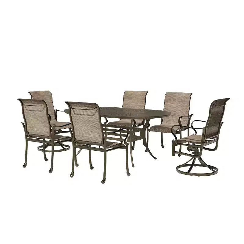 Mondawe 7 Pieces Cast Aluminum Outdoor Patio Dining Set with 2 Swivel Chair and 4 Armchairs and 1 Oval Table