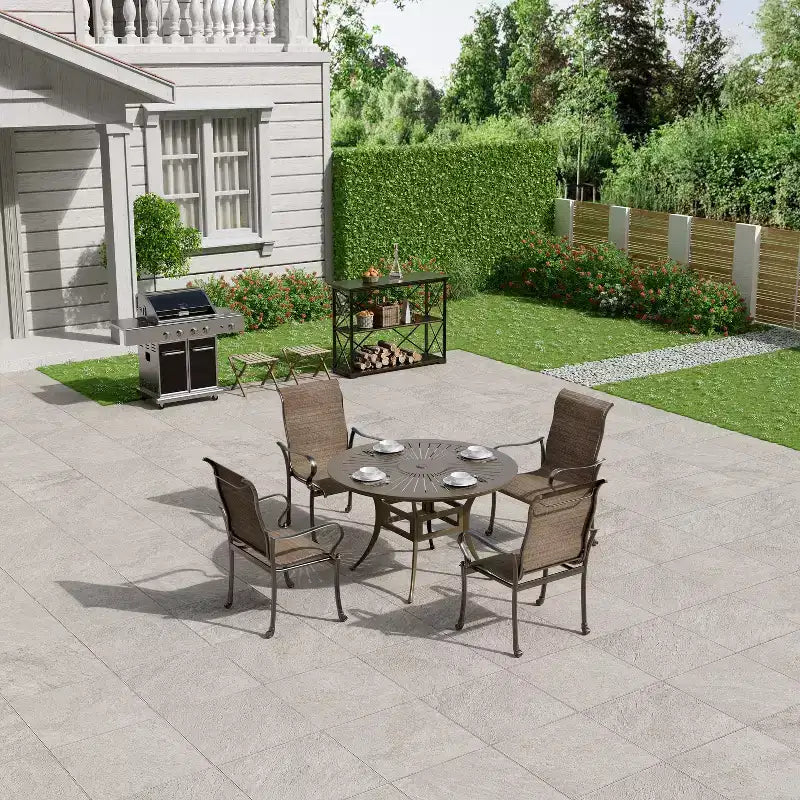 Mondawe 5 Pieces Outdoor Patio Dining Set with 53in W Round Dining Table and 4 Armchairs