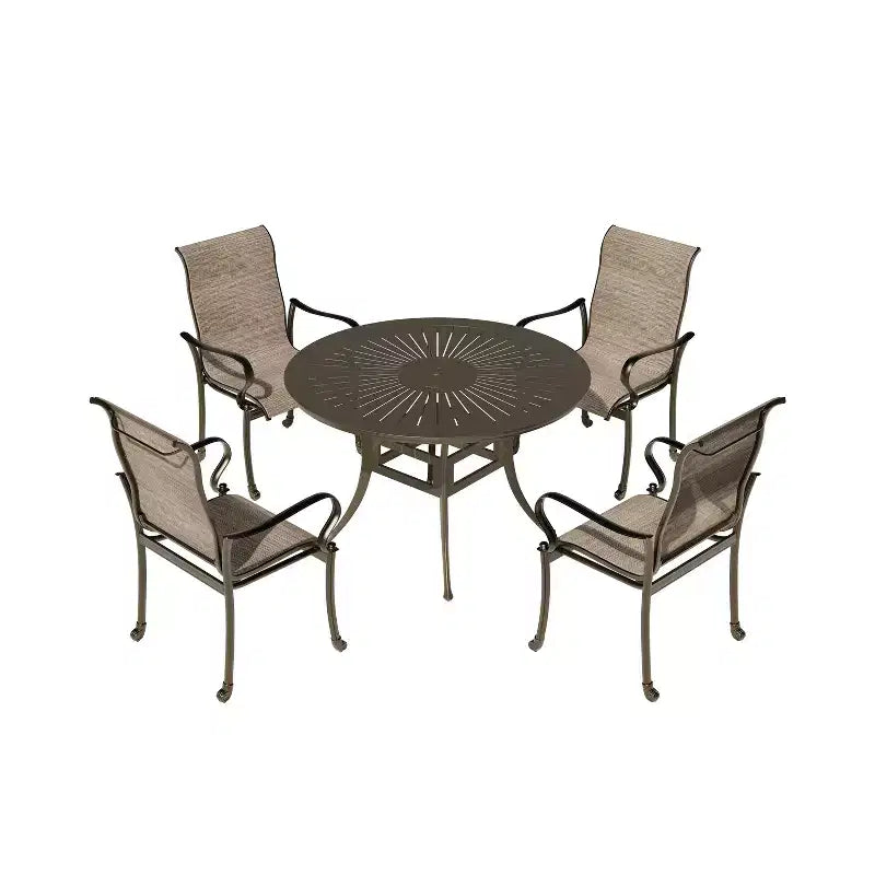 Mondawe 5 Pieces Outdoor Patio Dining Set with 53in W Round Dining Table and 4 Armchairs