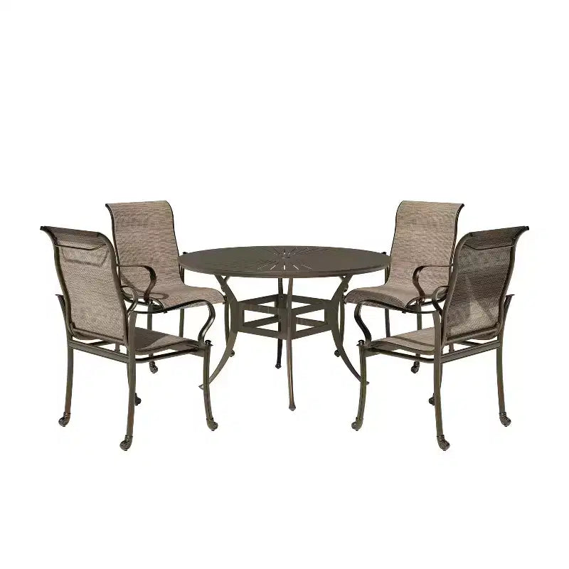 Mondawe 5 Pieces Outdoor Patio Dining Set with 53in W Round Dining Table and 4 Armchairs