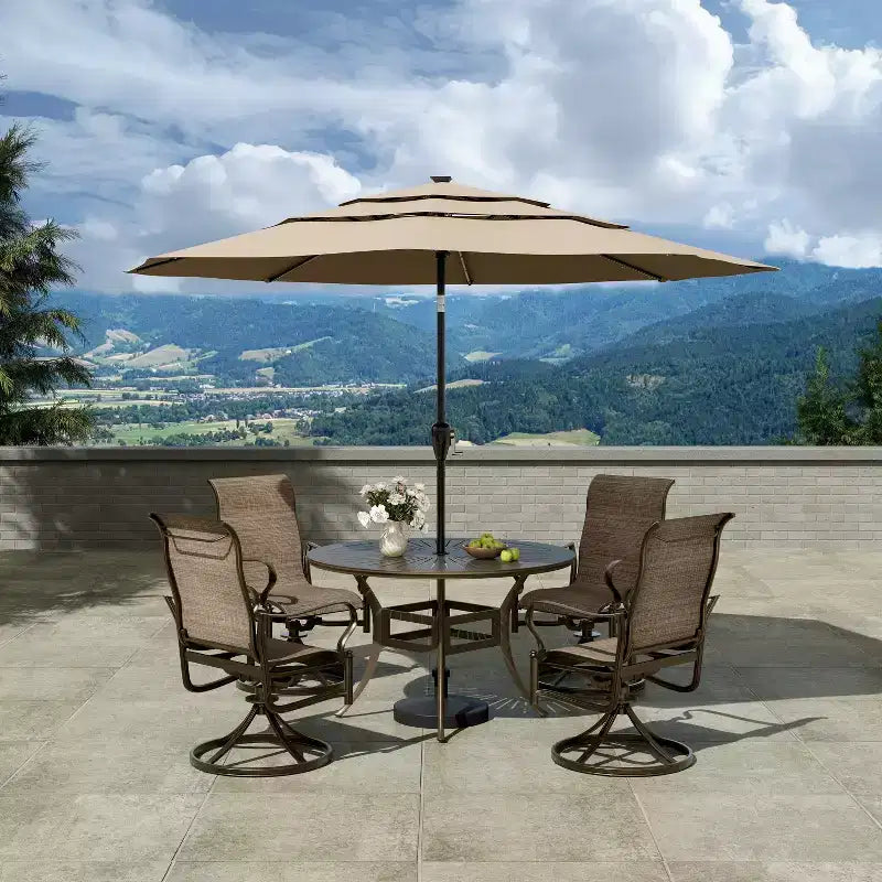Mondawe 5 Pieces Outdoor Patio Dining Set with 53 in W Round Dining Table and 4 Swivel Rocking Chairs