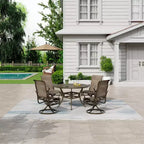Mondawe 5 Pieces Outdoor Patio Dining Set with 53 in W Round Dining Table and 4 Swivel Rocking Chairs