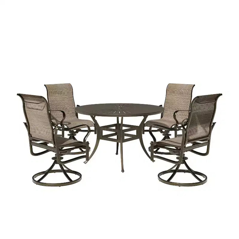 Mondawe 5 Pieces Outdoor Patio Dining Set with 53 in W Round Dining Table and 4 Swivel Rocking Chairs