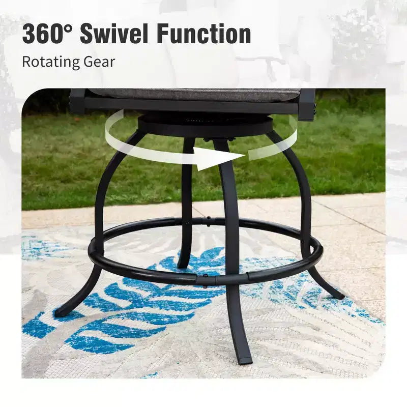 Captiva Designs 3pc Outdoor Patio Metal Bar Height Table & Bar Swivel Chair with Cushion and Armrest