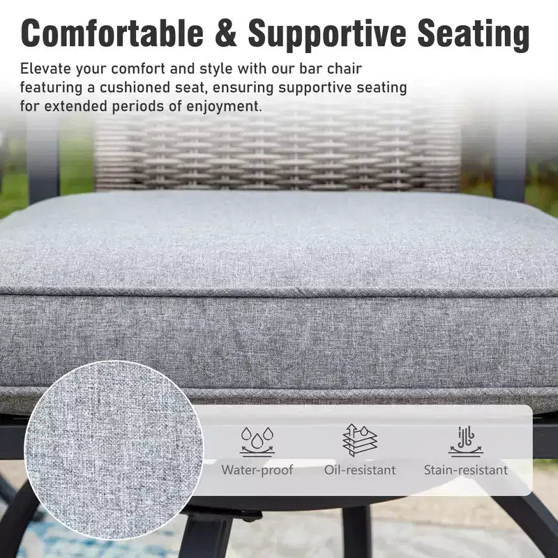 Captiva Designs 3pc Outdoor Patio Metal Bar Height Table & Bar Swivel Chair with Cushion and Armrest